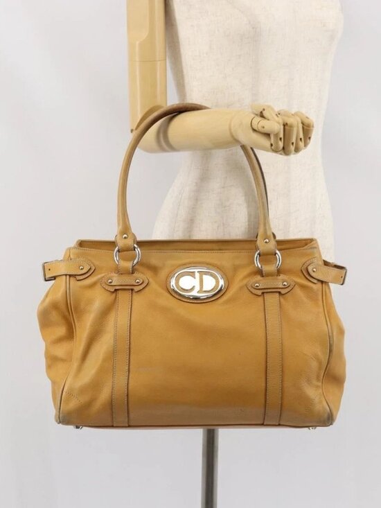Dior Handbags - Christian Dior Hand Bag Leather Beige Silver Auth ep13147